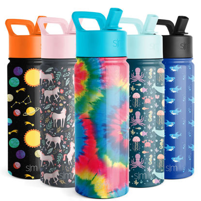 Picture of Simple Modern Kids Water Bottle with Straw Lid | Insulated Stainless Steel Reusable Tumbler for School, Girls, Boys | Summit Collection | 18oz, Tie-Dye