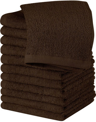 Picture of Utopia Towels Cotton Washcloths Set - 100% Ring Spun Cotton, Premium Quality Flannel Face Cloths, Highly Absorbent and Soft Feel Fingertip Towels (12 Pack, Brown)