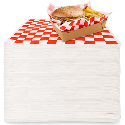 Picture of Deli Paper Sheets (500 Count) 12-Inch Red Checkered Square Sandwich Wrapping Paper Grease Resistant Perfect for Concession Stand, Carnival, Party, Fast Food, Cheese, Basket Liner and Food Packaging