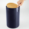 Picture of mDesign Plastic Round Trash Can Small Wastebasket, Garbage Bin Container with Swing-Close Lid, Kitchen, Bathroom, Home Office, Bedroom Basket; Holds Waste, Recycling,1.3 Gallon -Navy Blue/Natural