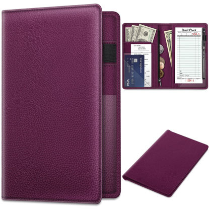 Picture of Server Book Organizer with Zipper Pocket, Fintie PU Leather Restaurant Guest Check Presenters Card Holder for Waitress, Waiter, Bartender (Purple)