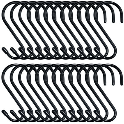 Picture of 24 Pack 4 Inch Vinyl Coated S Hooks Heavy Duty Large S Hooks for Hanging Plants,Black Rubber Coated S Hooks Non Slip Metal S Hanger for Hanging Closet,Garden, Jeans Plants Jewelry Pot Pan Cups Towels