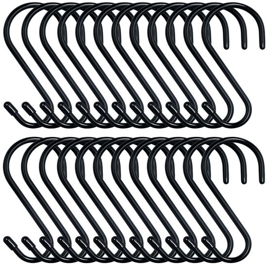 Picture of 24 Pack 4 Inch Vinyl Coated S Hooks Heavy Duty Large S Hooks for Hanging Plants,Black Rubber Coated S Hooks Non Slip Metal S Hanger for Hanging Closet,Garden, Jeans Plants Jewelry Pot Pan Cups Towels