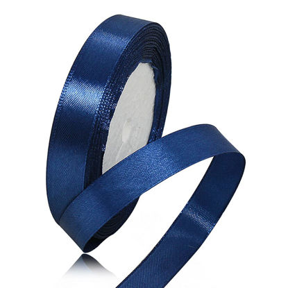 Picture of Solid Color Navy Blue Satin Ribbon, 5/8 Inches x 25 Yards Fabric Satin Ribbon for Gift Wrapping, Crafts, Hair Bows Making, Wreath, Wedding Party Decoration and Other Sewing Projects