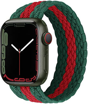 Picture of Proworthy Lace Braided Solo Loop Compatible With Apple Watch Band 42mm 44mm 45mm for Men and Women, Lace Stretch Nylon Elastic Strap for iWatch Series SE 7 6 5 4 3 2 1 (S, Red Green)