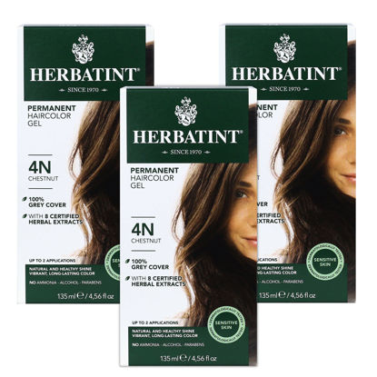 Picture of Herbatint Permanent Haircolor Gel, 4N Chestnut, Alcohol Free, Vegan, 100% Grey Coverage - 4.56 oz (3 Pack)