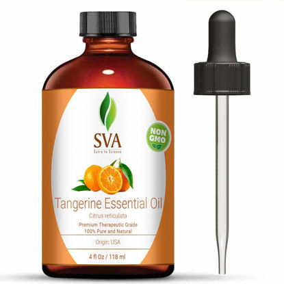 Picture of SVA Organics Tangerine Essential Oil 4 Oz- 100% Pure, Natural, Premium Therapeutic Grade, Undiluted- Perfect for Youthful Skin, Shiny Hair, Aromatherapy, Diffuser, Healthy Nails, Bath Products