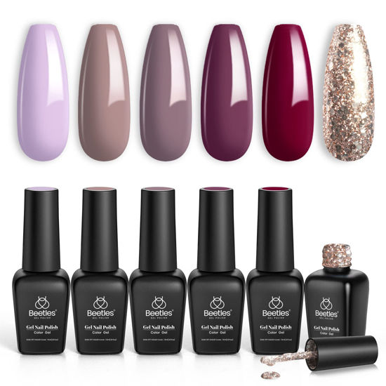 GetUSCart- Beetles Gel Nail Polish Kit- 6 Colors Mauve Lilac and Maroon Gel  Polish Set Glitter Nail Polish Soak Off LED Gel Nail Kit Nail Art Manicure  Salon DIY at Home Gifts