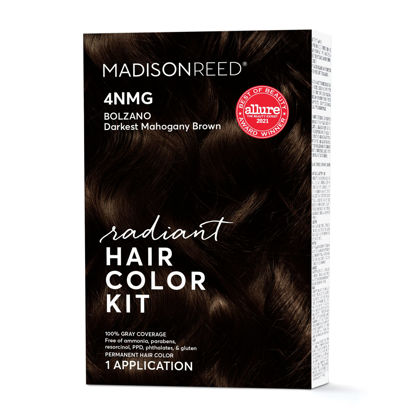 Picture of Madison Reed Radiant Hair Color Kit, Darkest Mahogany Brown for 100% Gray Coverage, Ammonia-Free, 4NMG Bolzano Brown, Permanent Hair Dye, Pack of 1