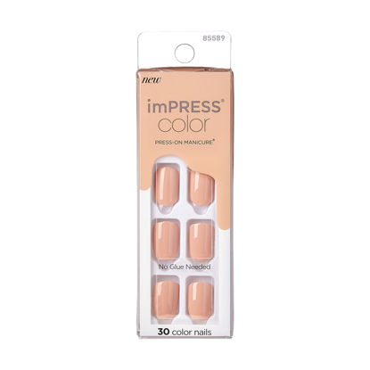 Picture of KISS imPRESS Color Press-On Manicure Fake Nails, Latte - Short & Square, Solid Beige/Brown/Neutral, Ready To Wear, Chip Proof, Smudge Proof, No Dry Time, Mini File & More | 30 Count