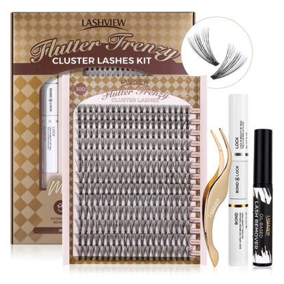 Picture of LASHVIEW 30D DIY Eyelash Extension Kit, Cluster Eyelash Extensions with Lash Bond and Seal, Cluster Lash Glue Remover, Lash Applicator for DIY Eyelashes Extensions