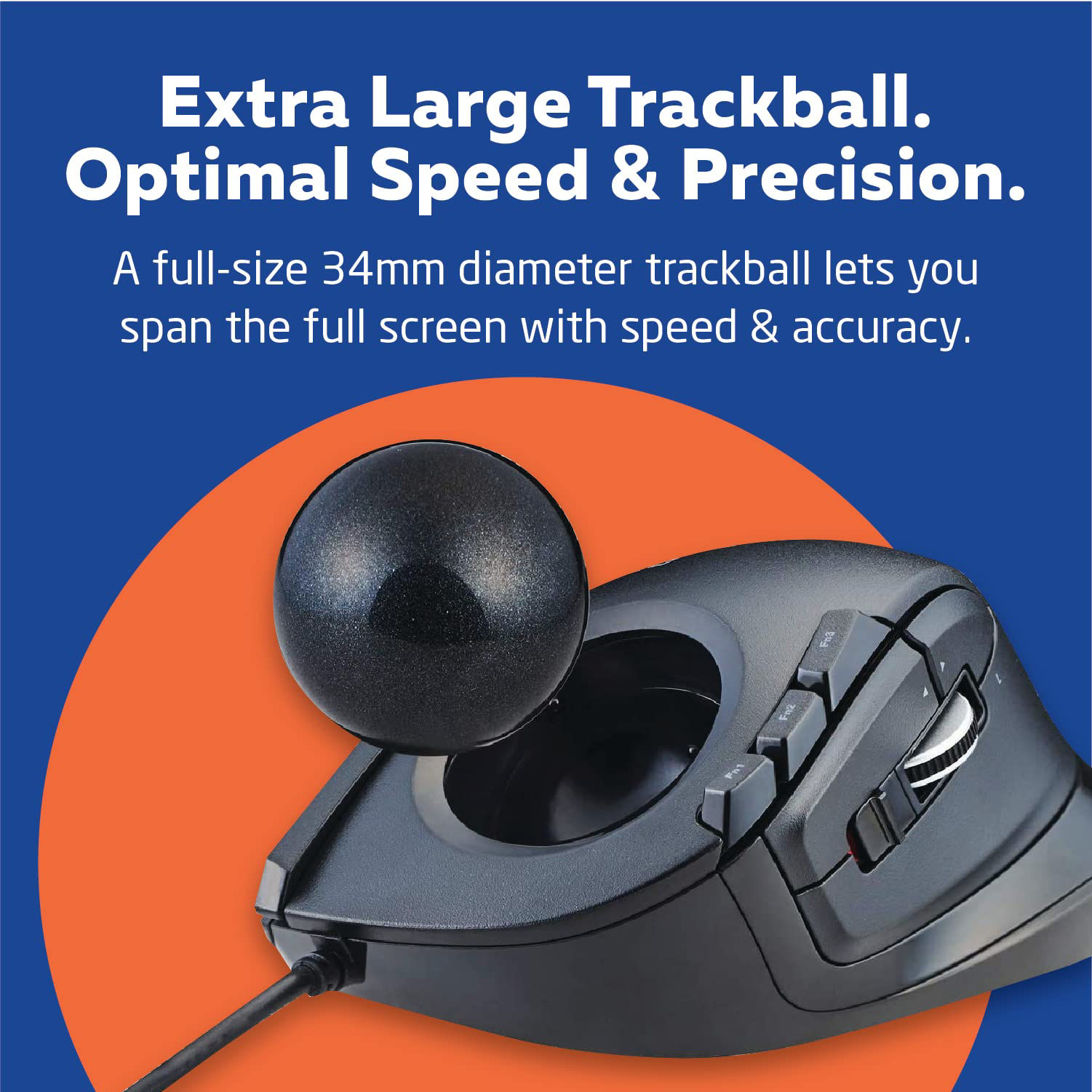 GetUSCart DEFT Trackball Mouse, Wired, Finger Control, 8Button