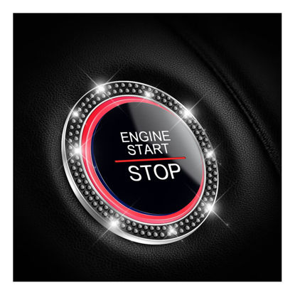 Picture of Car Bling Crystal Rhinestone Engine Start Ring Decals, 2 Pack Car Push Start Button Cover/Sticker, Key Ignition Knob Bling Ring, Sparkling Car Interior Accessories for Women (Black1)