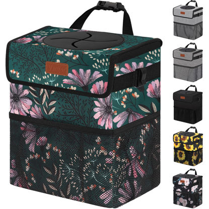 Picture of Vankor Car Trash Can for Cute, Bag Bin Hanging Waterproof Automotive Garbage Cans Leak Proof Vehicle Navy Floral