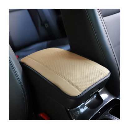 Picture of 8sanlione Car Armrest Storage Box Mat, Fiber Leather Car Center Console Cover, Car Armrest Seat Box Cover Accessories Interior Protection for Most Vehicle, SUV, Truck, Car (Beige)