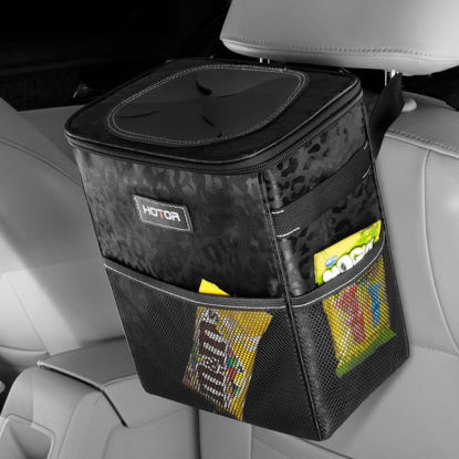 Picture of HOTOR Car Trash Can, Multifunctional & Fashionable Car Accessory for Interior Use for Women, Waterproof Car Organizer and Storage Bag with Adjustable Straps, Magnetic Buckles (Leopard-Print Black)