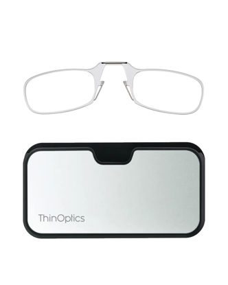 Picture of ThinOptics Universal Case and Readers Rectangular Reading Glasses, Silver Black Metal Pod with Clear Frames, 2