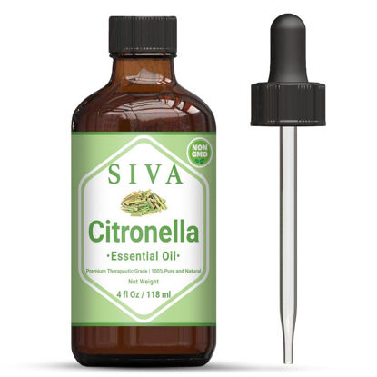 Picture of Siva Citronella Essential Oil 4 Fl Oz with Premium Glass Dropper - 100% Pure, Natural, Undiluted & Therapeutic Grade, Amazing for Nourished Skin, Moisturized Hair, Diffuser, Massage & Aromatherapy