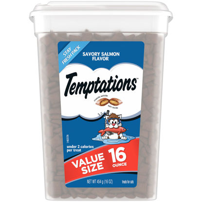Picture of TEMPTATIONS Classic Crunchy and Soft Cat Treats Savory Salmon Flavor, 16 oz. Tub