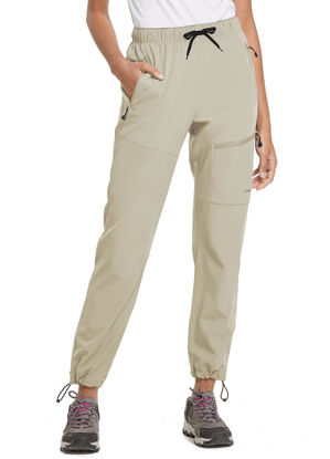 Picture of BALEAF Women's Hiking Pants Quick Dry Water Resistant Lightweight Joggers Pant for All Seasons Elastic Waist Suntan Size M