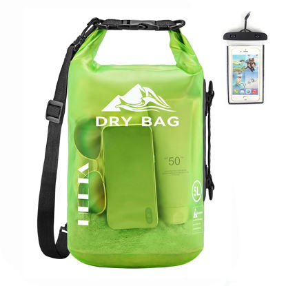 Picture of HEETA Waterproof Dry Bag for Women Men, 5L/10L/20L/30L/40L Roll Top Lightweight Dry Storage Bag Backpack with Phone Case for Travel, Swimming, Boating, Kayaking, Camping and Beach (Lemon Green, 40L)