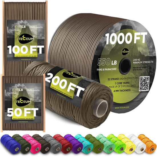 GetUSCart- TECEUM Paracord Type III 550 Copper Brown - 100 ft - 4mm -  Tactical Rope MIL-SPEC - Outdoor para Cord - Camping Hiking Fishing Gear -  EDC Parachute Cord -Strong Survival Rope 015