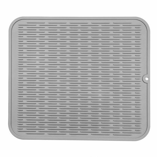 Picture of MicoYang Silicone Dish Drying Mat for Multiple Usage,Easy clean,Eco-friendly,Heat-resistant Silicone Mat for Kitchen Counter or Sink,Refrigerator or Drawer Liner Grey XL 18 inches x 16 inches