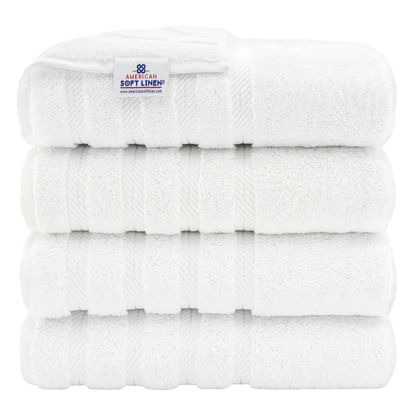 Picture of American Soft Linen 4 Piece Bath Towel Set, 100% Turkish Cotton Bath Towels for Bathroom, 27x54 in Extra Large Bath Towels 4-Pack, Bathroom Shower Towels, White Bath Towels