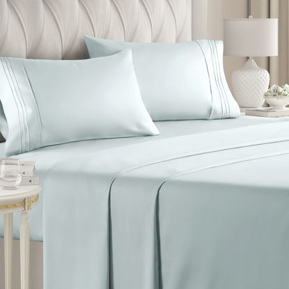 Picture of California King Size Sheet Set - Breathable & Cooling - Hotel Luxury Bed Sheets - Extra Soft - Deep Pockets - Easy Fit - 4 Piece Set - Wrinkle Free - Comfy - Ice Blue Bed Sheets - Cali King - 4PC