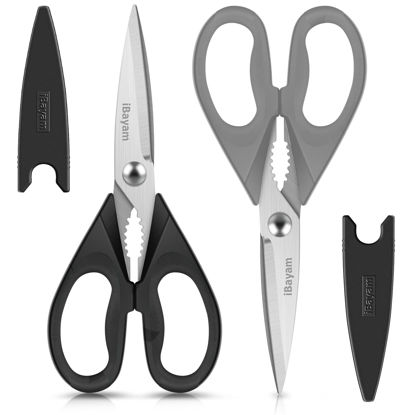 Picture of Kitchen Shears, iBayam Kitchen Scissors Heavy Duty Meat Scissors Poultry Shears, Dishwasher Safe Food Cooking Scissors All Purpose Stainless Steel Utility Scissors, 2-Pack (Black, Grey)
