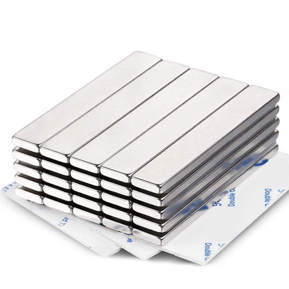 Picture of MIKEDE Neodymium Bar Magnets 25 Pack, Strong Permanent Rare Earth Magnets with Double-Sided Adhesive, Powerful Metal Neodymium Magnet for Craft, Fridge, Kitchen, Office - 60x10x3mm