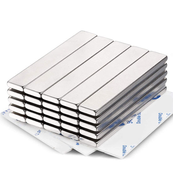 Picture of MIKEDE Neodymium Bar Magnets 25 Pack, Strong Permanent Rare Earth Magnets with Double-Sided Adhesive, Powerful Metal Neodymium Magnet for Craft, Fridge, Kitchen, Office - 60x10x3mm