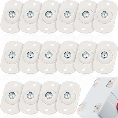 Picture of Self Adhesive Caster Wheels Mini Swivel Wheels Stainless Steel Paste Universal Wheel 360 Degree Rotation Sticky Pulley for Bins Bottom Storage Box Furniture Trash Can (16 Pieces,White)