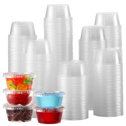 Picture of [260 Sets - 2 oz ] Jello Shot Cups, Small Plastic Containers with Lids, Airtight and Stackable Portion Cups, Salad Dressing Container, Dipping Sauce Cups, Condiment Cups for Lunch, Party, Trips