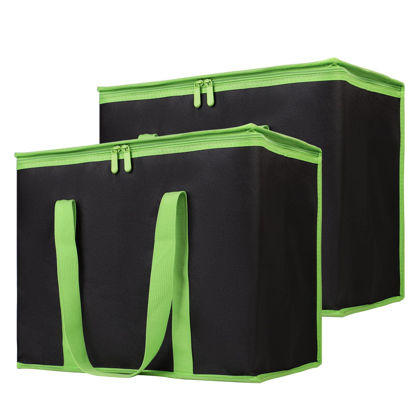 Picture of Bodaon 2-Pack Insulated Pizza Delivery Bags, X-Large Reusable Grocery Shopping Bags, Black with Green Edge