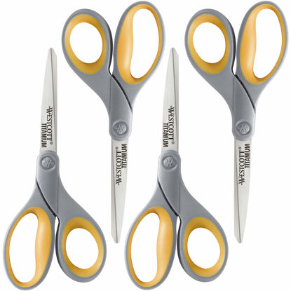 Picture of Westcott 17598 8-Inch Titanium Scissors For Office and Home, Yellow/Gray, 4 Pack