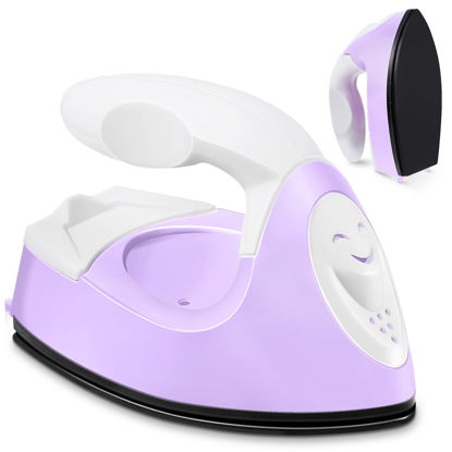Picture of Mini Craft Iron Mini Heat Press Mini Iron Portable Handy Heat Press Small Iron with Charging Base Accessories for Beads Patch Clothes DIY Shoes T-shirts Heat Transfer Vinyl Projects (Light Purple)
