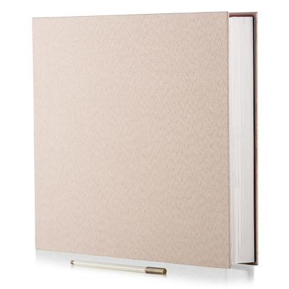 Picture of HoneyTolly Large Photo Album Self Adhesive 4x6 8x10 10x12 13"x12.8" Magnetic Scrapbook Album 12.6"x11" 60 Sticky Pages Linen Cover DIY Photo Album with A Metallic Pen and DIY Stickers(Light Beige)
