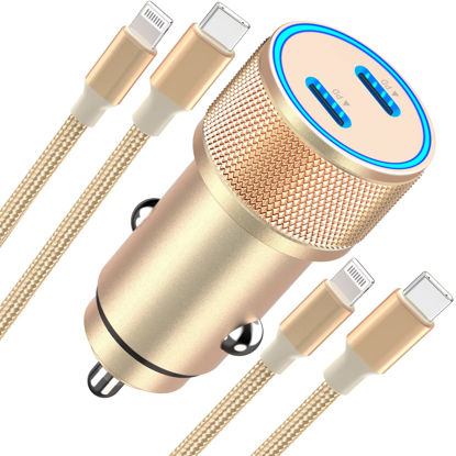 Picture of [Apple MFi Certified] iPhone Fast Car Charger, Linocell 60W Dual USB-C PD All Metal Car Charger Adapter + 2Pack Type-C to Lightning Cord Quick Car Charging for iPhone 14 13 12 11 Pro/XS/XR/X/8 SE/iPad