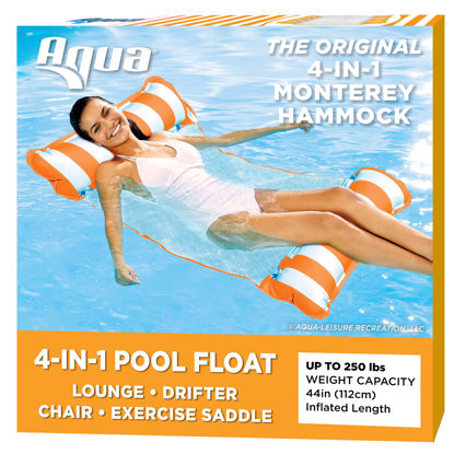 Picture of Aqua Original 4-in-1 Monterey Hammock Pool Float & Water Hammock - Multi-Purpose, Inflatable Pool Floats for Adults - Patented Thick, Non-Stick PVC Material - Orange/White Stripe
