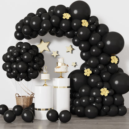 Picture of RUBFAC 129pcs Black Balloons Latex Balloons Different Sizes 18 12 10 5 Inch Party Balloon Kit for Birthday Party Graduation Baby Shower Wedding Holiday Balloon Decoration