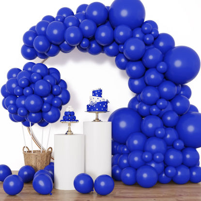 Picture of RUBFAC 129pcs Royal Blue Balloons Different Sizes 18 12 10 5 Inch for Garland Arch, Blue Balloons for Birthday Party Graduation Baby Shower Baseball Nautical Party Decoration