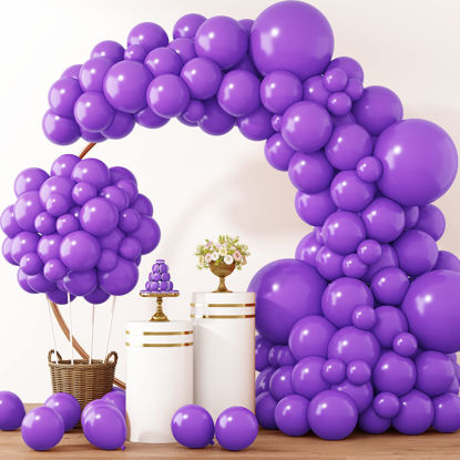 Picture of RUBFAC 129pcs Purple Balloons Different Sizes 18 12 10 5 Inch for Garland Arch Premium Purple Latex Balloons for Masquerade Party Decorations Birthday Anniversary Baby Shower Party Supplies