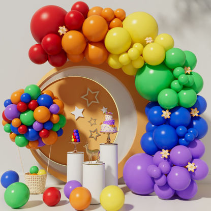 Picture of Rainbow Balloons 114pcs Assorted Color 5/10/12/18 Inches Rainbow Latex Balloons,Multicolor Bright Balloons for LGBT Wedding Party Decoration,Birthday Party Supplies or Arch Garland Decoration