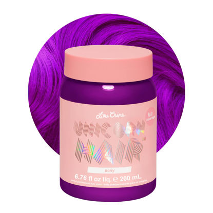 Picture of Lime Crime Unicorn Hair Dye Full Coverage, Pony (Violet Purple) - Vegan and Cruelty Free Semi-Permanent Hair Color Conditions & Moisturizes - Temporary Purple Hair Dye With Sugary Citrus Vanilla Scent