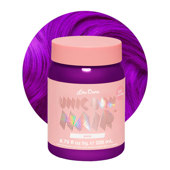 Picture of Lime Crime Unicorn Hair Dye Full Coverage, Pony (Violet Purple) - Vegan and Cruelty Free Semi-Permanent Hair Color Conditions & Moisturizes - Temporary Purple Hair Dye With Sugary Citrus Vanilla Scent