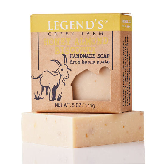 Picture of Legend’s Creek Farm, Goat Milk Soap, Moisturizing Cleansing Bar for Hands and Body, Creamy Lather and Nourishing, Gentle For Sensitive Skin, Handmade in USA, 5 Oz Bar (Honey Almond Biscotti O.S.)