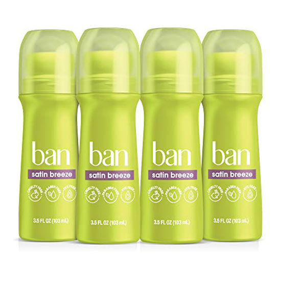 Picture of Ban Satin Breeze 24-hour Invisible Antiperspirant, 3.5oz Roll-on Deodorant for Women and Men, 4-pack, Underarm Wetness Protection, with Odor-fighting Ingredients