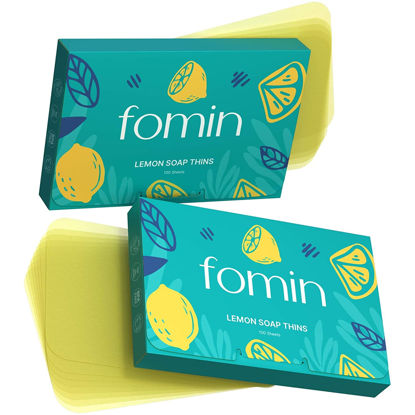 Picture of FOMIN - Antibacterial Paper Soap Sheets for Hand Washing - (200 Sheets) Lemon Portable Travel Soap Sheets, Dissolvable Camping Mini Soap, Portable Soap Sheets