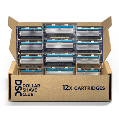 Picture of Dollar Shave Club | 6-Blade Club Razor Refill Cartridges, 12 Count | Precision Cut Stainless Steel Blades with a Built-in Trimmer Blade On The Back, Designed For An Extra Close Shave, Silver/Blue
